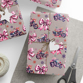 Motorcycles and Bows Cottage Core Gift Wrapping Paper